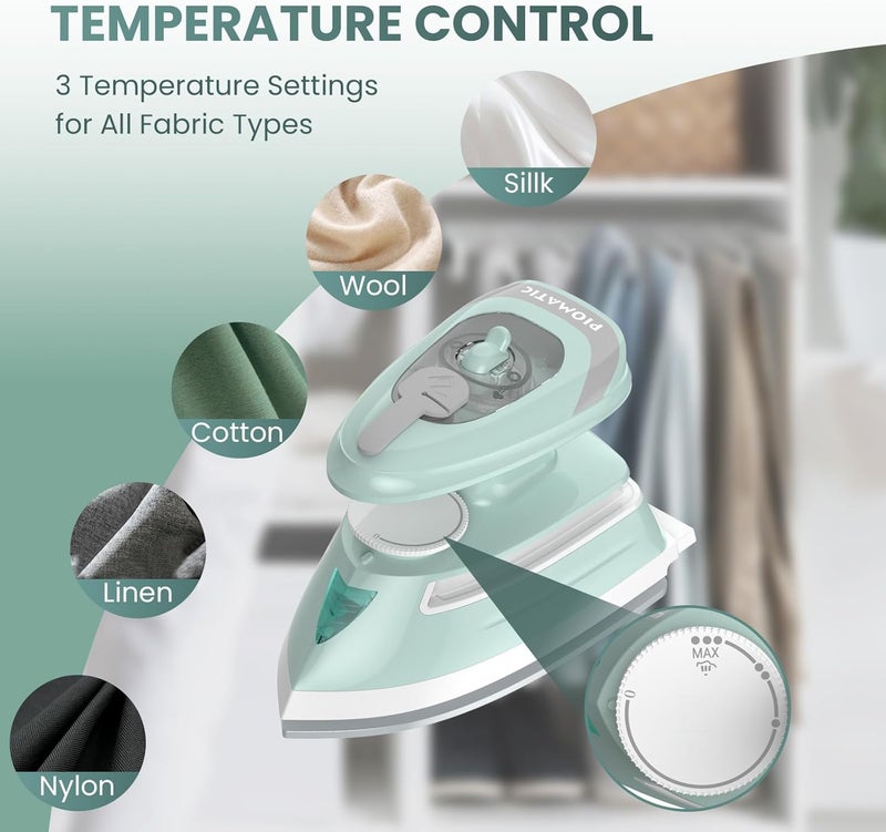 PIOMATIC Mini Travel Steam Iron for Clothes with Dual Voltage, Temperature Control, Non-Stick Soleplate and Cord Storage, Ideal for Sewing, Quilting and Handcraft - Image 3
